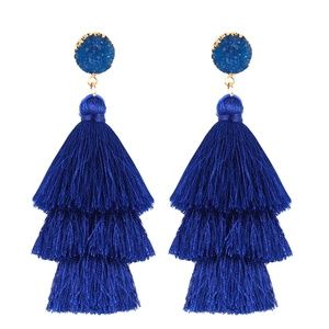 Gorgeous Three-Tier Tassel Earrings Blue